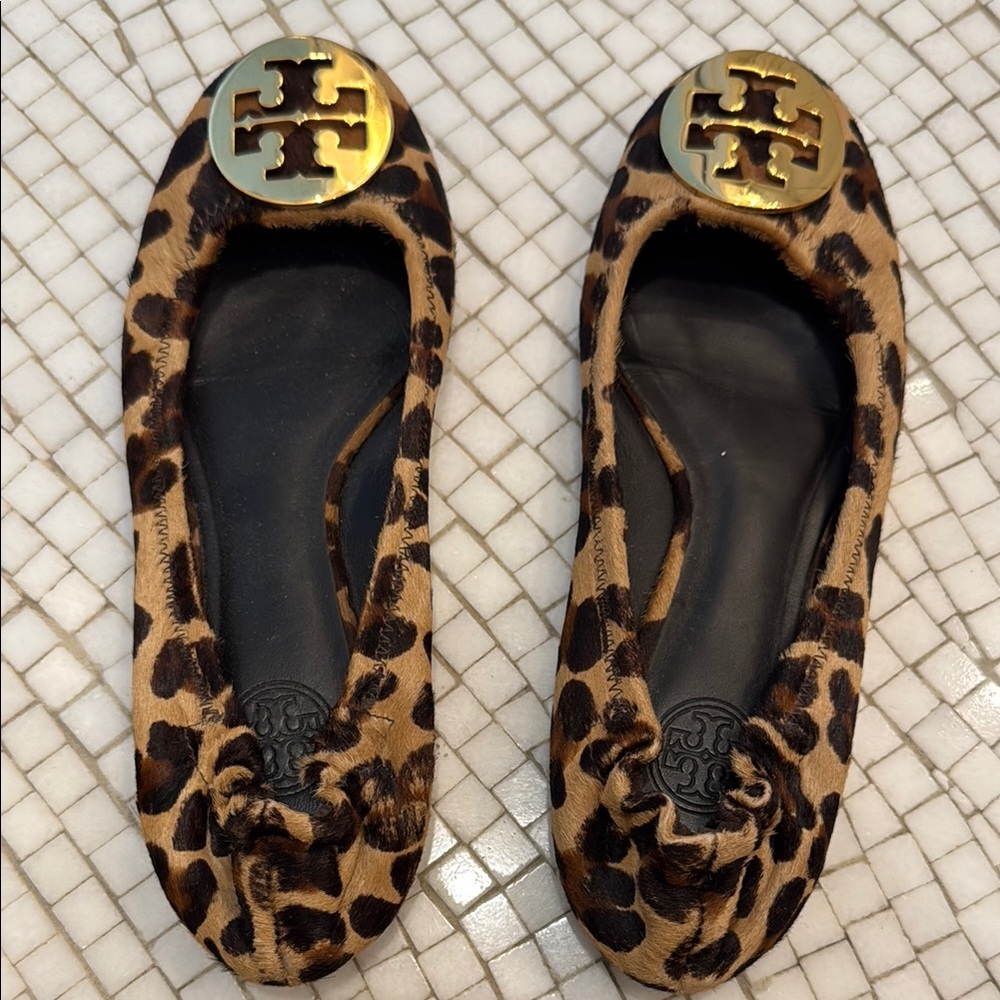 Tory Burch Leopard Print Calf Hair Flats